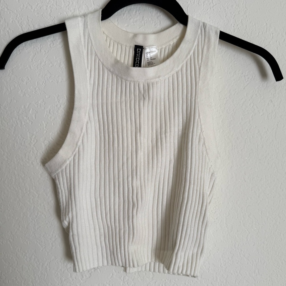 H&M Divided White Knitted Tank Top
